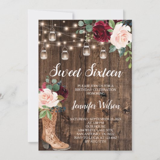 16 Rustic Boho Floral String Lights Invitati Kaart (Voorkant)