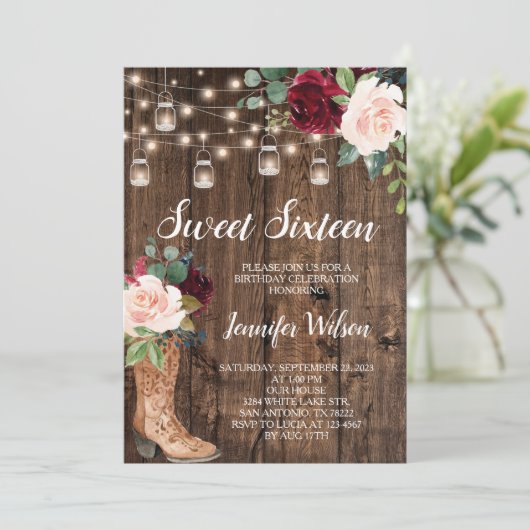 16 Rustic Boho Floral String Lights Invitati Kaart (Staand voorkant)