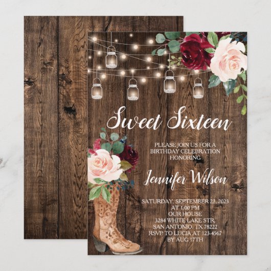 16 Rustic Boho Floral String Lights Invitati Kaart (Voorkant / Achterkant)