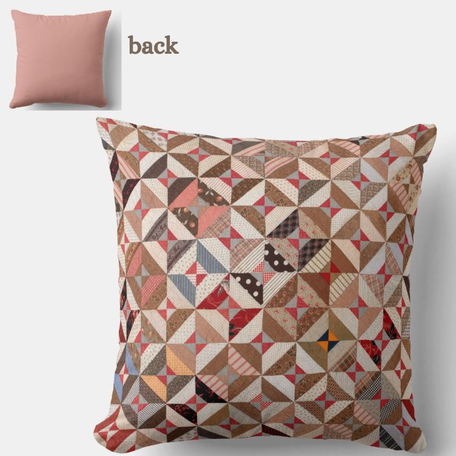 16" Rustieke  Quilt Patroon Kleurrijk Kussen (Add rustic elegance to your home with this vintage patchwork quilt pattern throw pillow.)