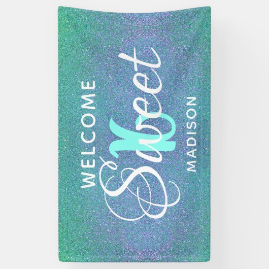 16 september Blauwgroen blauw glitter, speciaal aa Spandoek (Verticaal)