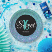 16 september Blauwgroen blauw glitter, speciaal ge Papieren Bordje (Feest)