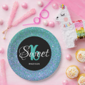 16 september Blauwgroen blauw glitter, speciaal ge Papieren Bordje (Feest)