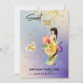 *~* 16 SWEET SIXTEEN Floral Mermaid Birthday Kaart