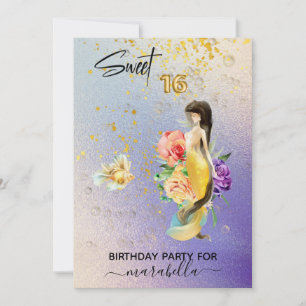 *~* 16 SWEET SIXTEEN Floral Mermaid Birthday Kaart