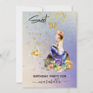 *~* 16 SWEET SIXTEEN Ombre Blue Mermaid Birthday  Kaart