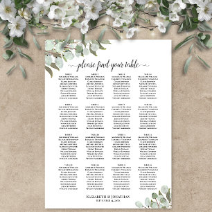 16 Tabel Eucalyptus Sprigs Wedding Seating Chart Poster