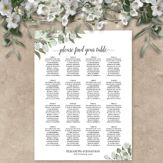16 Tabel Eucalyptus Sprigs Wedding Seating Chart Poster