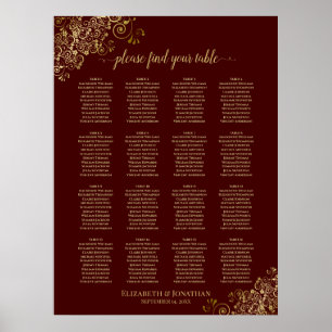 16 Tabel Lacy Gold Wedding Seating Chart Auburn Poster
