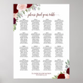 16 Tabel Rood en roze Floral Wedding Seating Chart Poster (Voorkant)