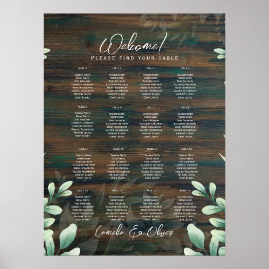16 Tabel Rustic Wood Greenery Eucalyptus SEATING P Poster (Voorkant)