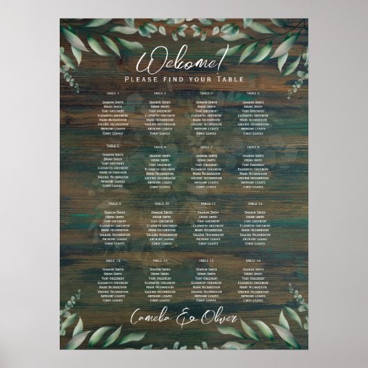 16 Tabel Rustic Wood Greenery Eucalyptus SEATING P Poster (Voorkant)