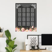 16 Tabellen Floral Chalkboard Wedding Seating Char Poster (Thuiskantoor)