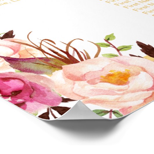 16 Tabellen Gold Chic Floral Wedding Seating Chart Poster (Hoek)