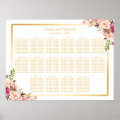 16 Tabellen Gold Chic Floral Wedding Seating Chart Poster (Voorkant)