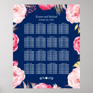 16 Tabellen Roze Floral Wreath Wedding Seating Cha Poster