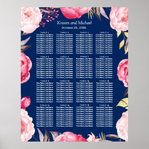 16 Tabellen Roze Floral Wreath Wedding Seating Cha Poster