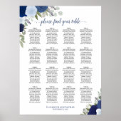 16 Tafel Blauw Boho Bloemige Trouwstoelindeling Poster (Voorkant)