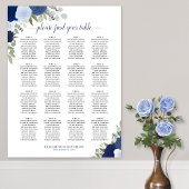 16 Tafel Blauw Boho Bloemige Trouwstoelindeling Poster
