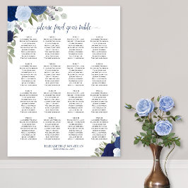 16 Tafel Blauw Boho Bloemige Trouwstoelindeling Poster