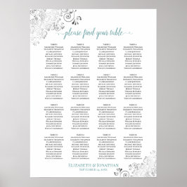 16 Tafel Fijne Trouw Stoelenkaart Wit & Turkoois Poster