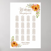 16 Tafel Geel Roze Bloemen Bruiloft Zittingkaart Poster (Voorkant)