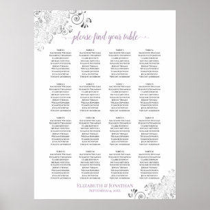 16 Tafel Lacy Wedding Seating Chart White Lavender Poster