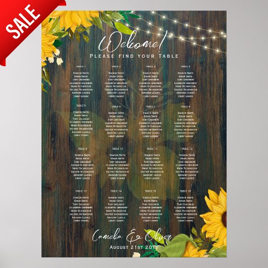 16 Tafel Landelijke Zonnebloemen STOELENOVERZICHT  Poster