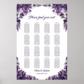 16 Tafel Paarse Bloemenbruiloft Zitkaarten Poster (Voorkant)