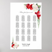 16 Tafel Rood Wit Rose Bloemen Zitting Grafiek Poster (Voorkant)
