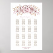 16 Tafel Roze Bloem Bruiloftstoelindeling Poster (Voorkant)