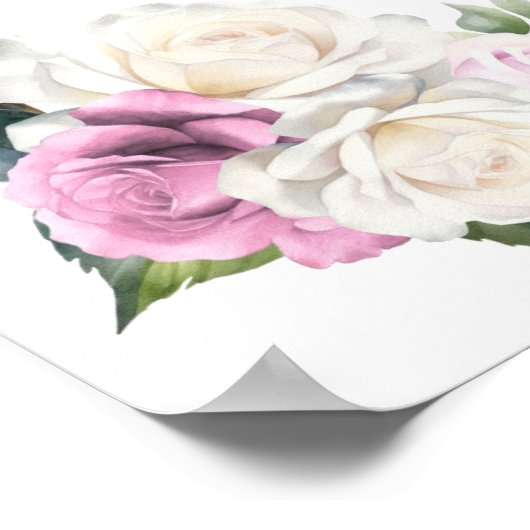 16 Tafel Roze Witte Roos Bloemen Zitting Grafiek Poster (Hoek)