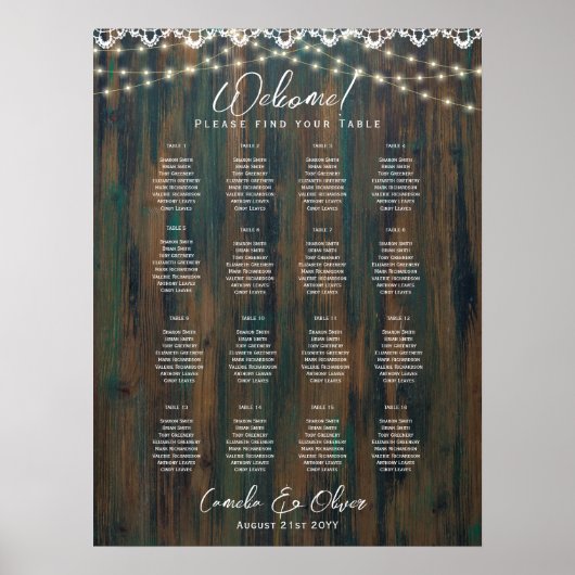 16 Tafel Rustieke Kant Lichten STOELVERDELING BUDG Poster (Voorkant)