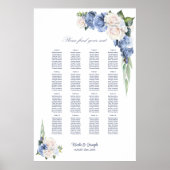 16 Tafelblauw Wit Rose Bloemen Zitting Grafiek Poster (Voorkant)