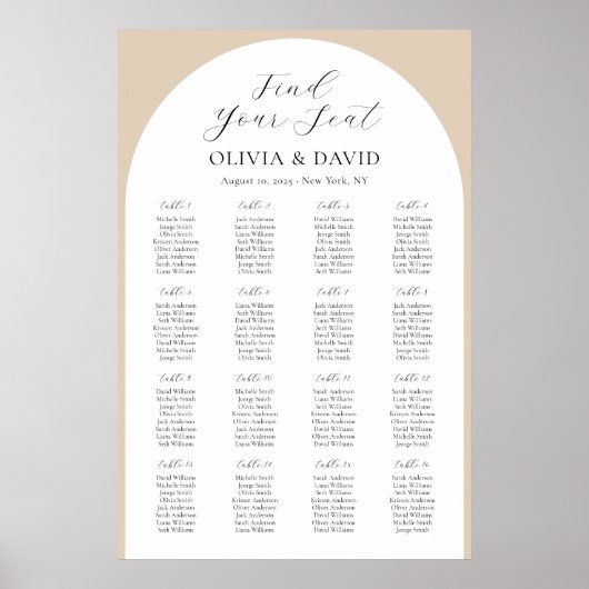 16 Tafels Beige Arch Vind uw zitplaatskaart Poster (Voorkant)