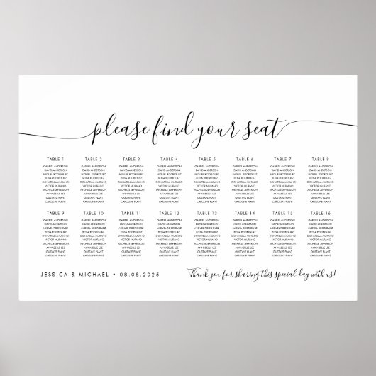 16 Tafels Modern Vind Je Stoel Zitplaatsindeling Poster (Voorkant)