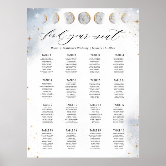 16 Tafels of Minder, Hemel Zittijd Chart Bord Poster (Voorkant)