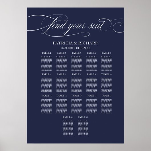 16 Tafels Trouw Stoelenkaart Bord Poster (Voorkant)