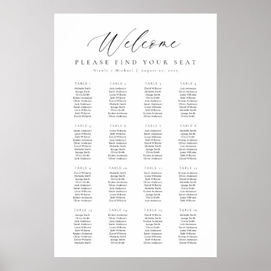 16 Tafels Welkom Teken Zitting Grafiek Poster (Voorkant)