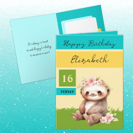 16 Today Sloth Voeg naam turquoise geel verjaardag Kaart