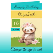 16 Today Sloth Voeg naam turquoise geel verjaardag Kaart