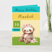 16 Today Sloth Voeg naam turquoise geel verjaardag Kaart (Voorkant)