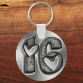 16 Typografie Rustic Silver Grey Number Sleutelhanger (Voorkant)