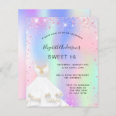 16 uitnodiging voor roze holografische kleding (Voorkant / Achterkant)