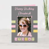 16 Vandaag Voeg foto en naam toe Grijs Roze Verjaa Kaart (Voorkant)