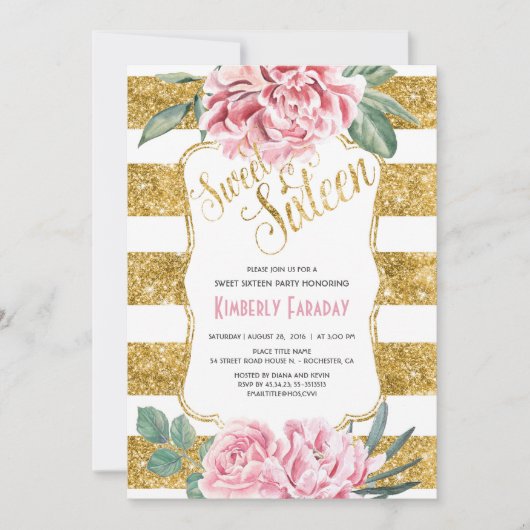 16 Verjaardagsfeest - Sweet Sixteen Gold Glitter Kaart (Voorkant)