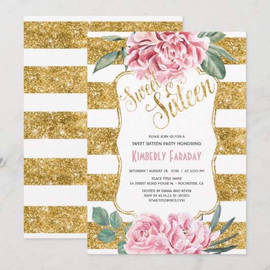 16 Verjaardagsfeest - Sweet Sixteen Gold Glitter Kaart (Voorkant / Achterkant)