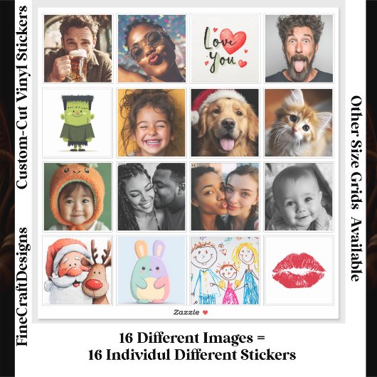 16 Vierkante Individuele Aangepaste Foto/Beeldcoll Sticker
