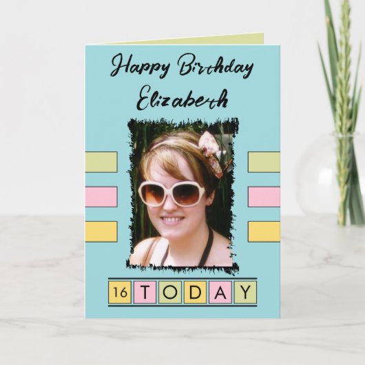 16 voeg vandaag foto leeftijdsnaam turkooise toe v kaart (Voorkant)