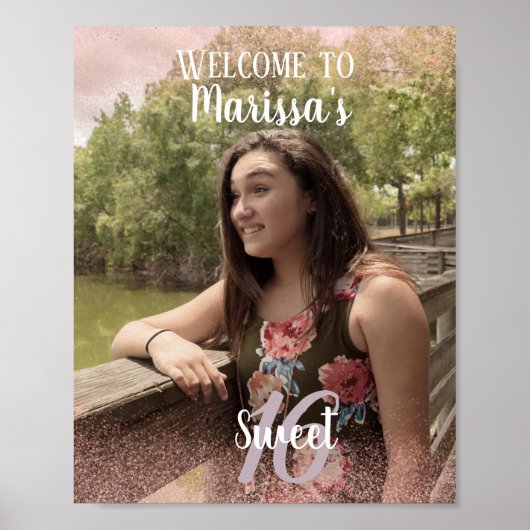 16 Welkomstfoto van Faux Roze Glitter Poster (Voorkant)